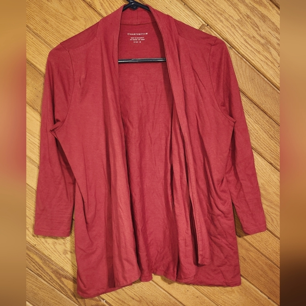 Charter Club women's red open front quarter length sleeves medium cardigan